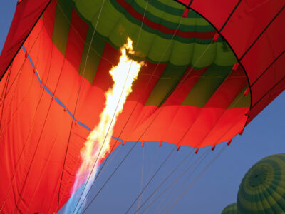 Vertical view of hot air balloons in the Moroccan sky, Morocco