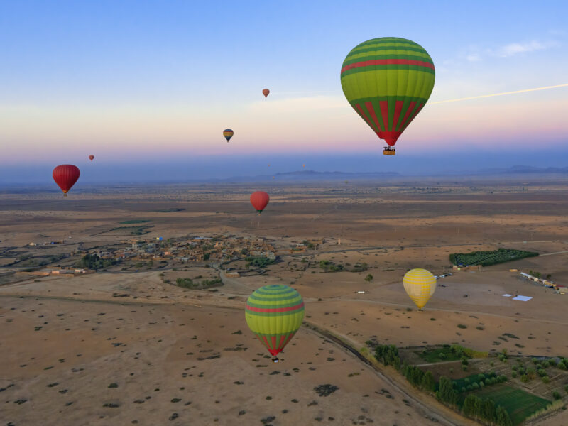 View of hot air balloons in the Moroccan sky